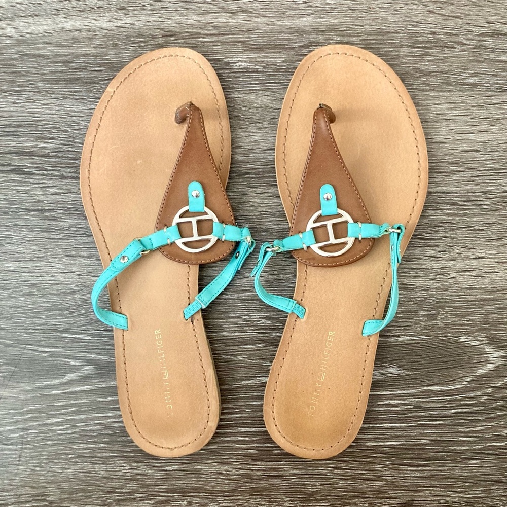 Tommy Hilfiger brown and teal sandals size 7.5